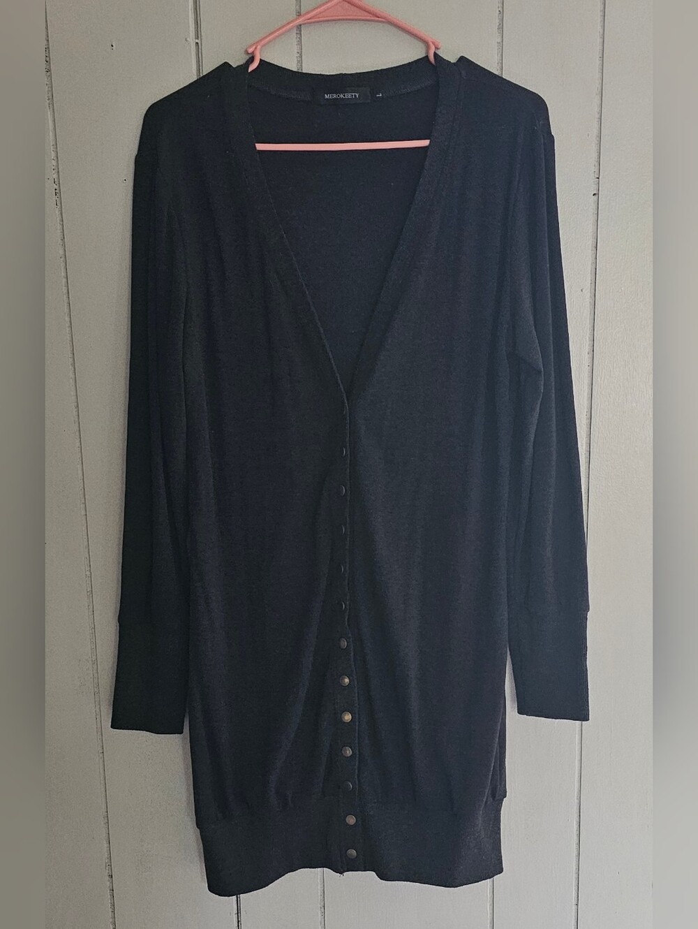 Merokeet Dark Grey Long Button-Front Cardigan